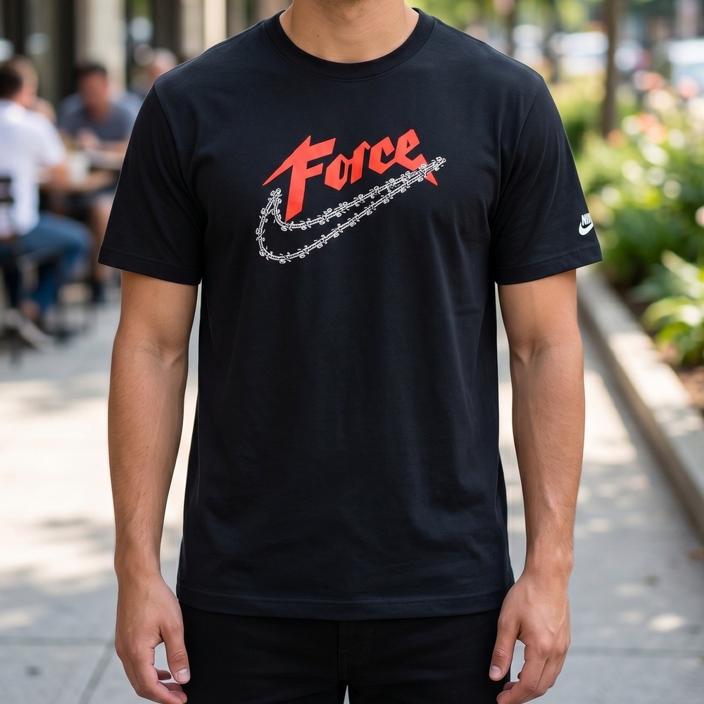 Nike Force Chain Swoosh Black T-Shirt Loose Fit Graphic‎ Tee Mens Medium